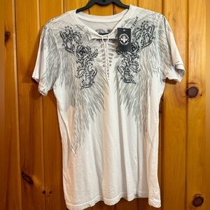 Affliction White Tee with Black Floral Design